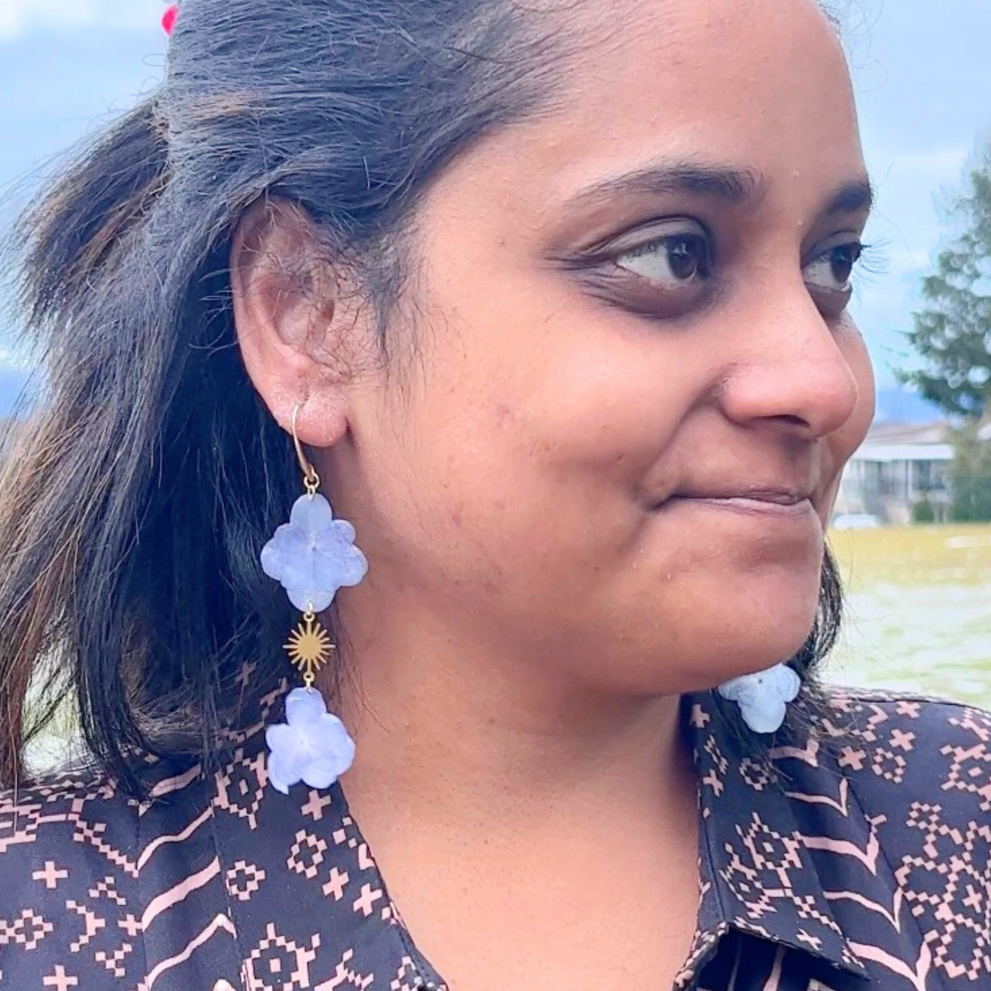 Real Hydrangeas Earrings with sun charm