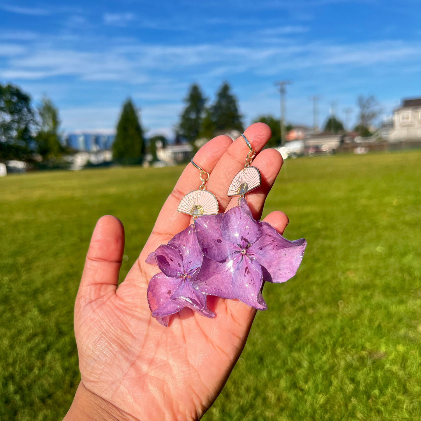 Purple/Pink Real Hydrangea earrings