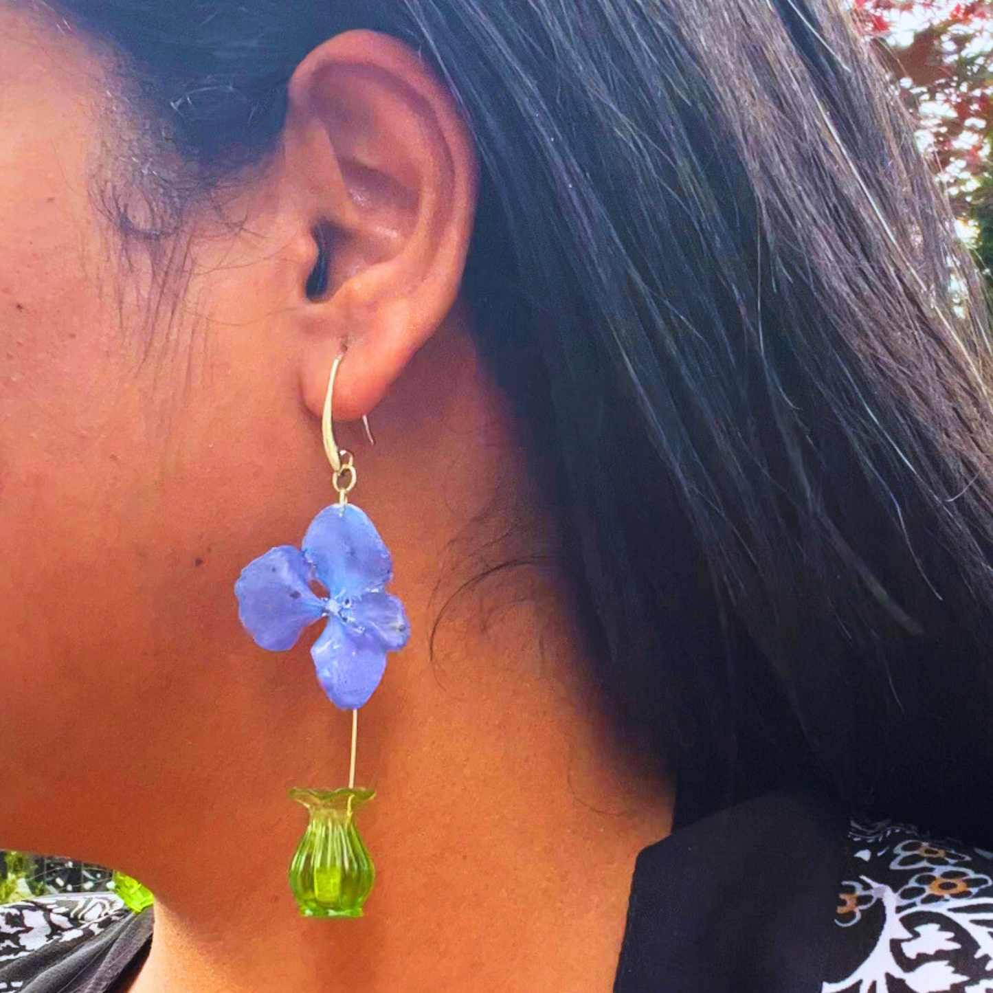 Hydrangea Earrings with tiny vase