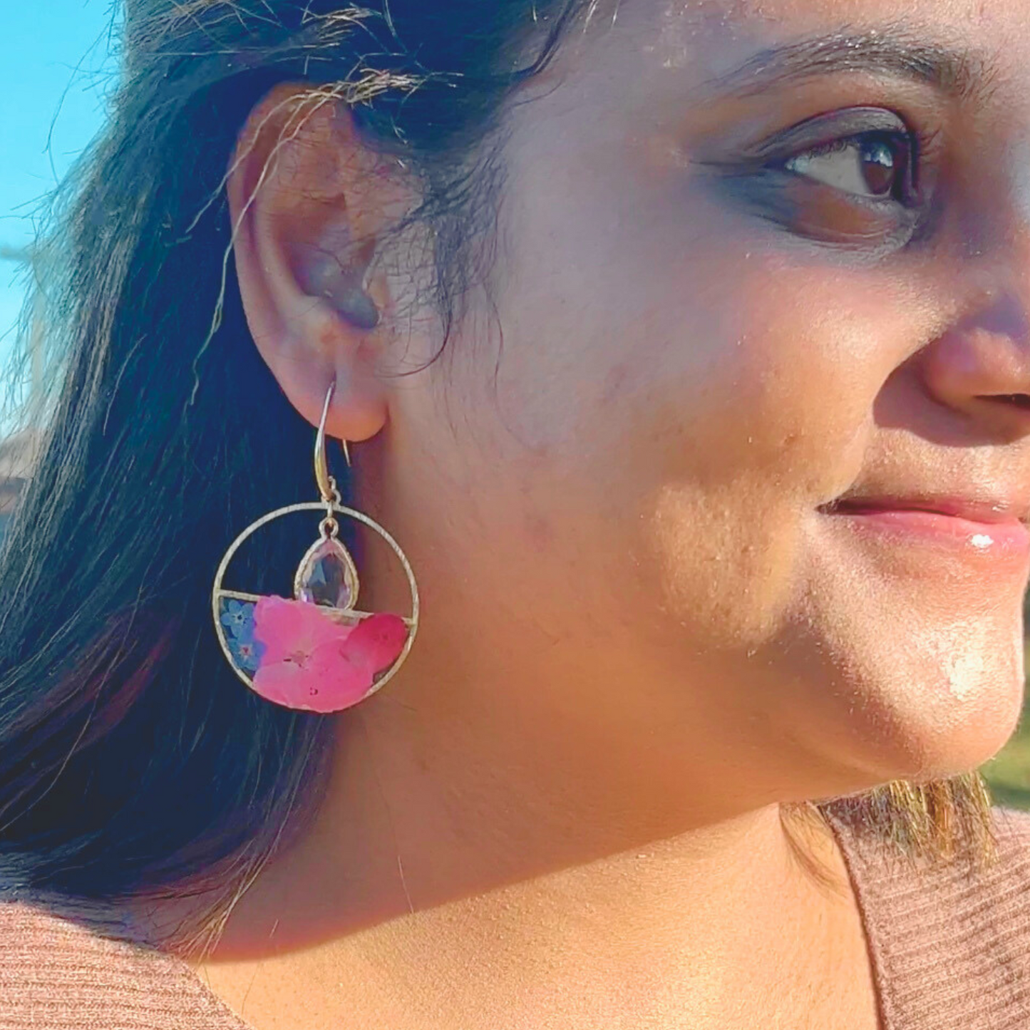Forget Me not , Hydrangeas and Rose Earrings