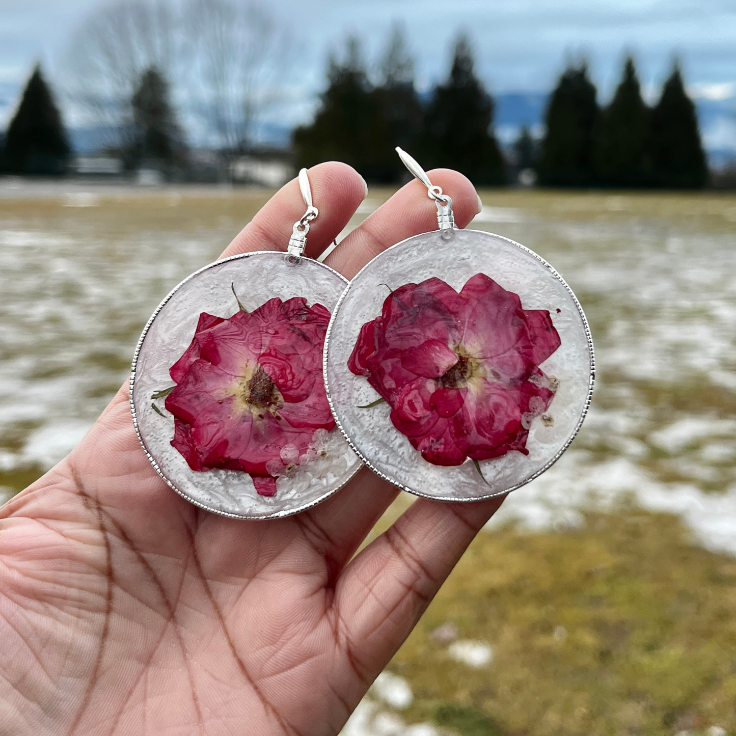 Flat rose earrings