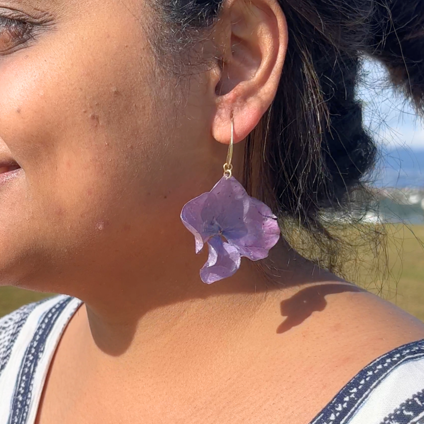 Purple Real Hydrangea earrings