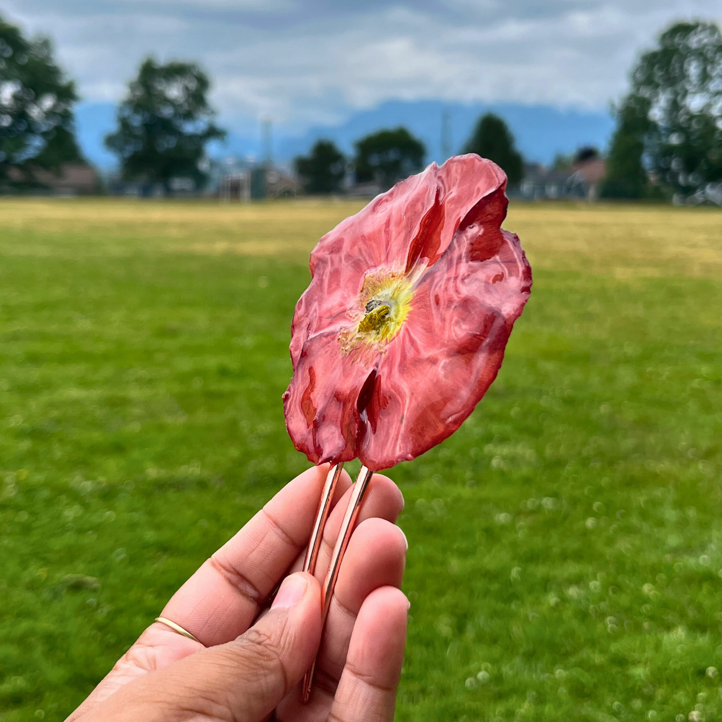 Orange Real Poppy French Hair Pin