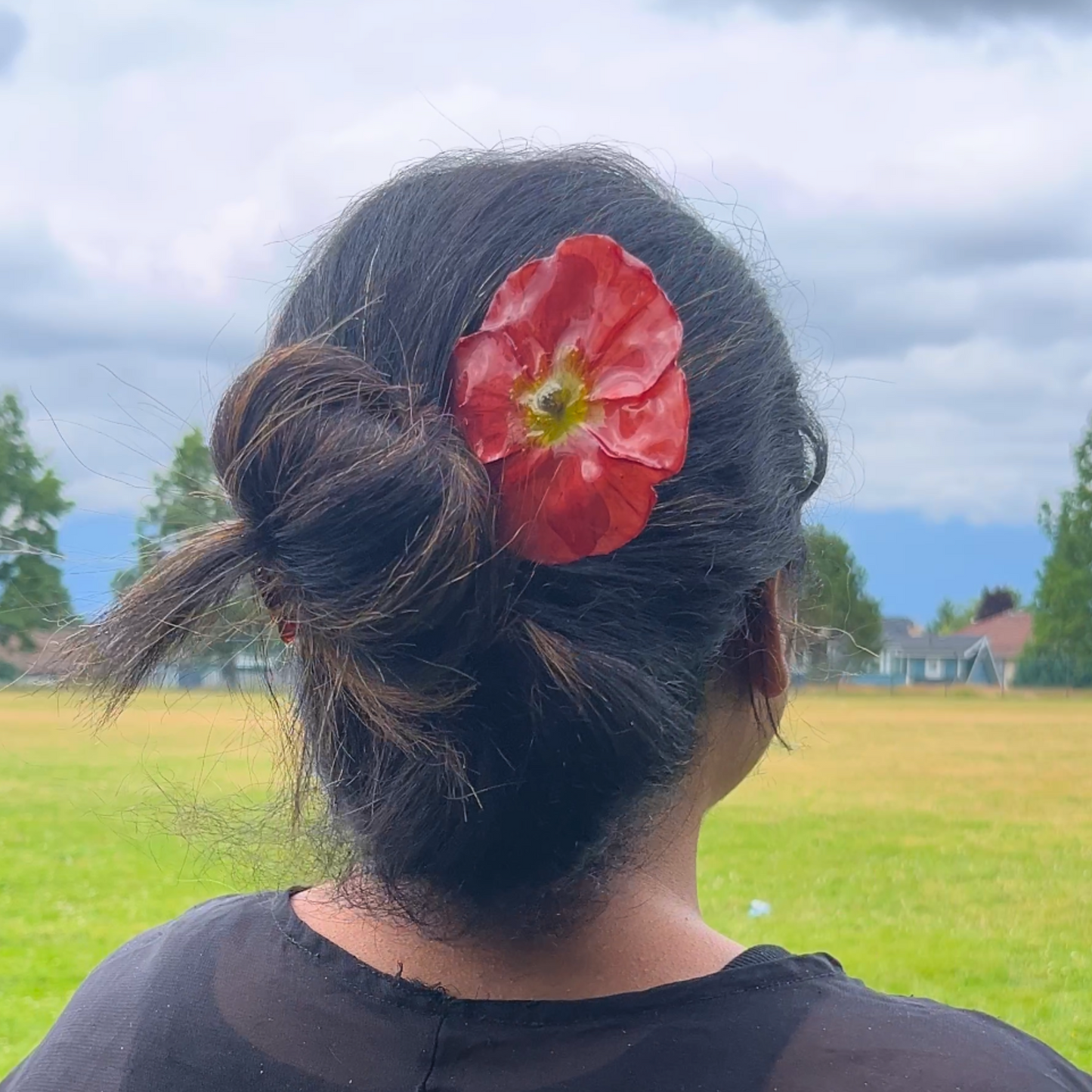 Orange Real Poppy French Hair Pin