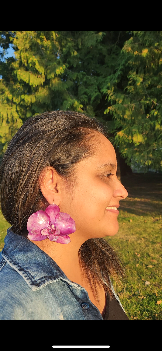Real Purple Orchid Earrings