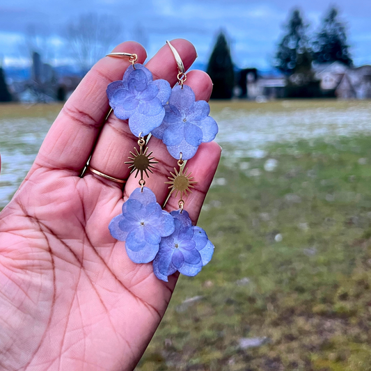 Real Hydrangeas Earrings with sun charm