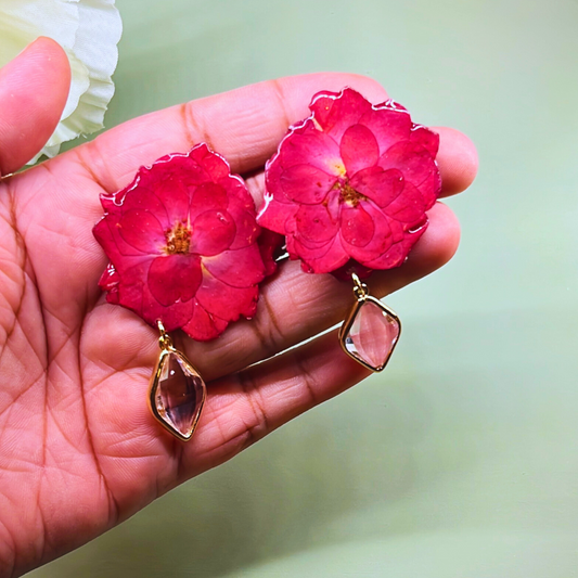 Red Flat Rose Earring