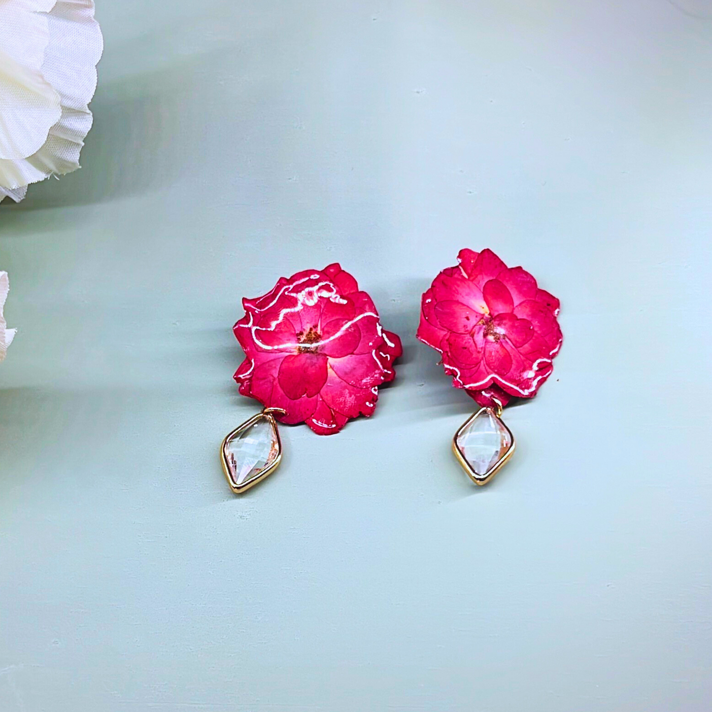 Red Flat Rose Earring
