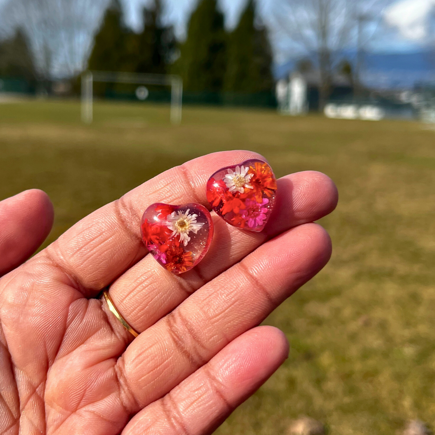 Heart Flower Earrings - Studs