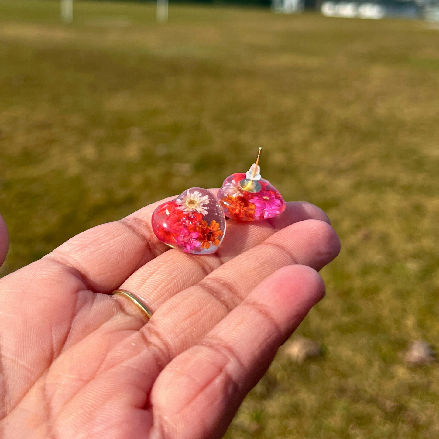 Heart Flower Earrings - Studs