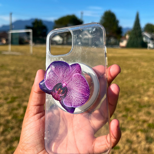 Purple Spotted Orchid Flower Phone Grip Holder - Pop Socket