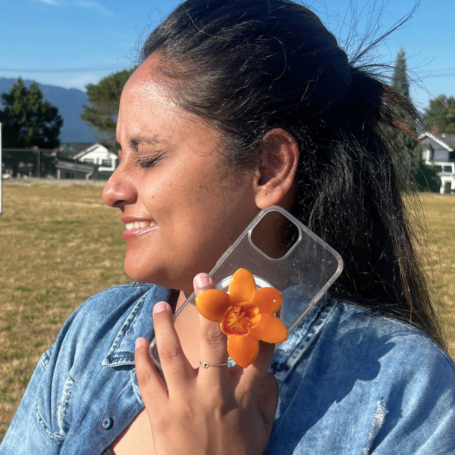 Yellow Cymbidium Orchid Flower Phone Grip Holder - Pop Socket