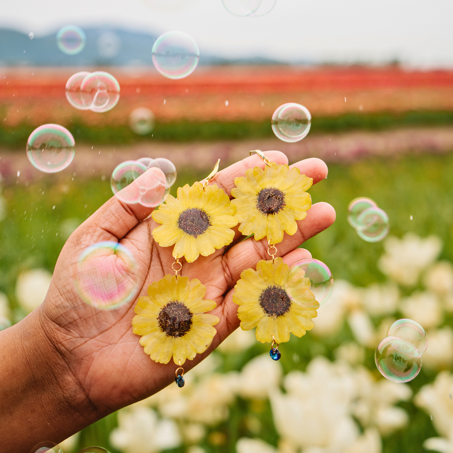 PREORDER Real sunflower earrings