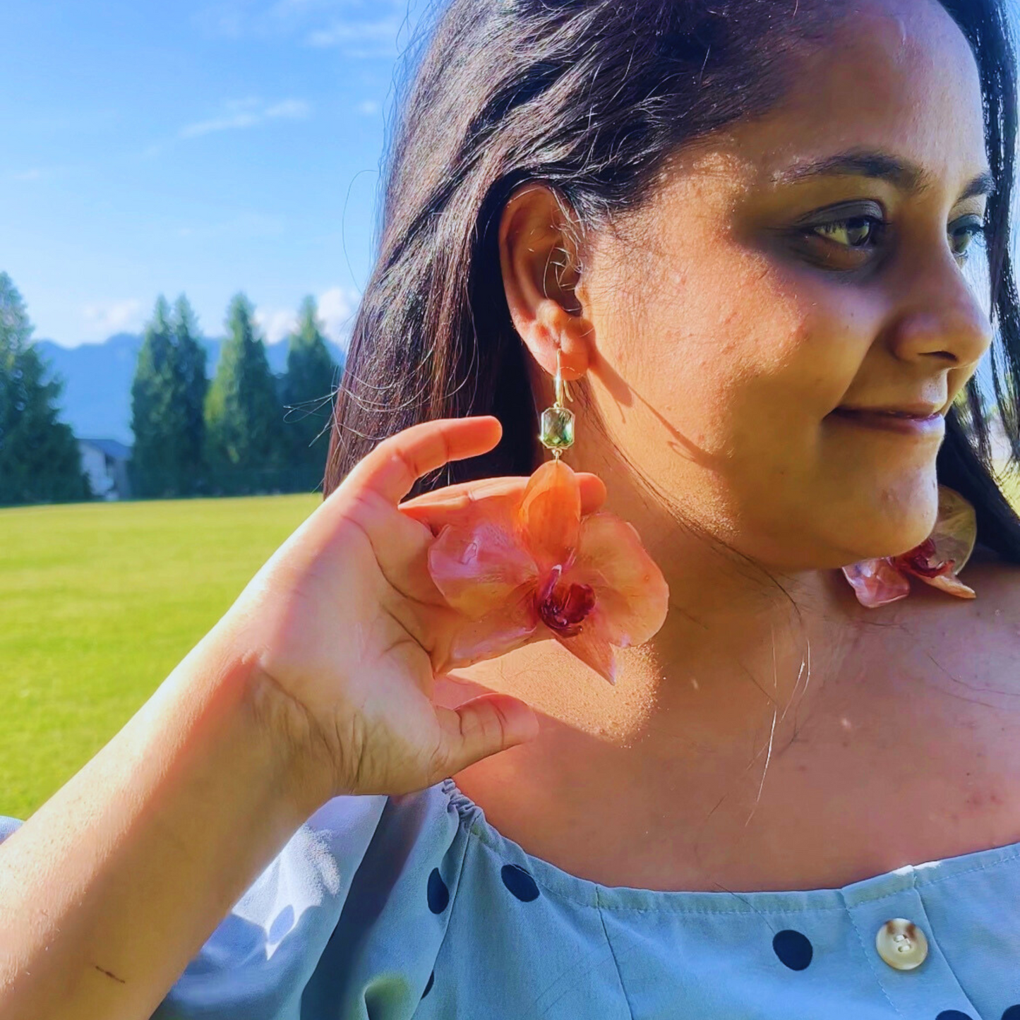 Real Orange Orchid Earrings
