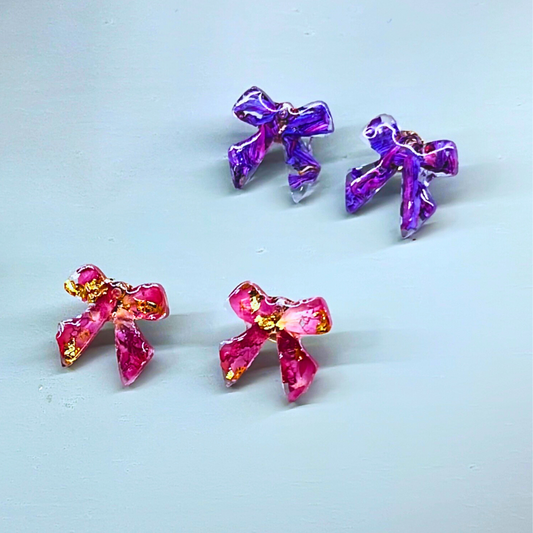 Bow Earrings with real flowers