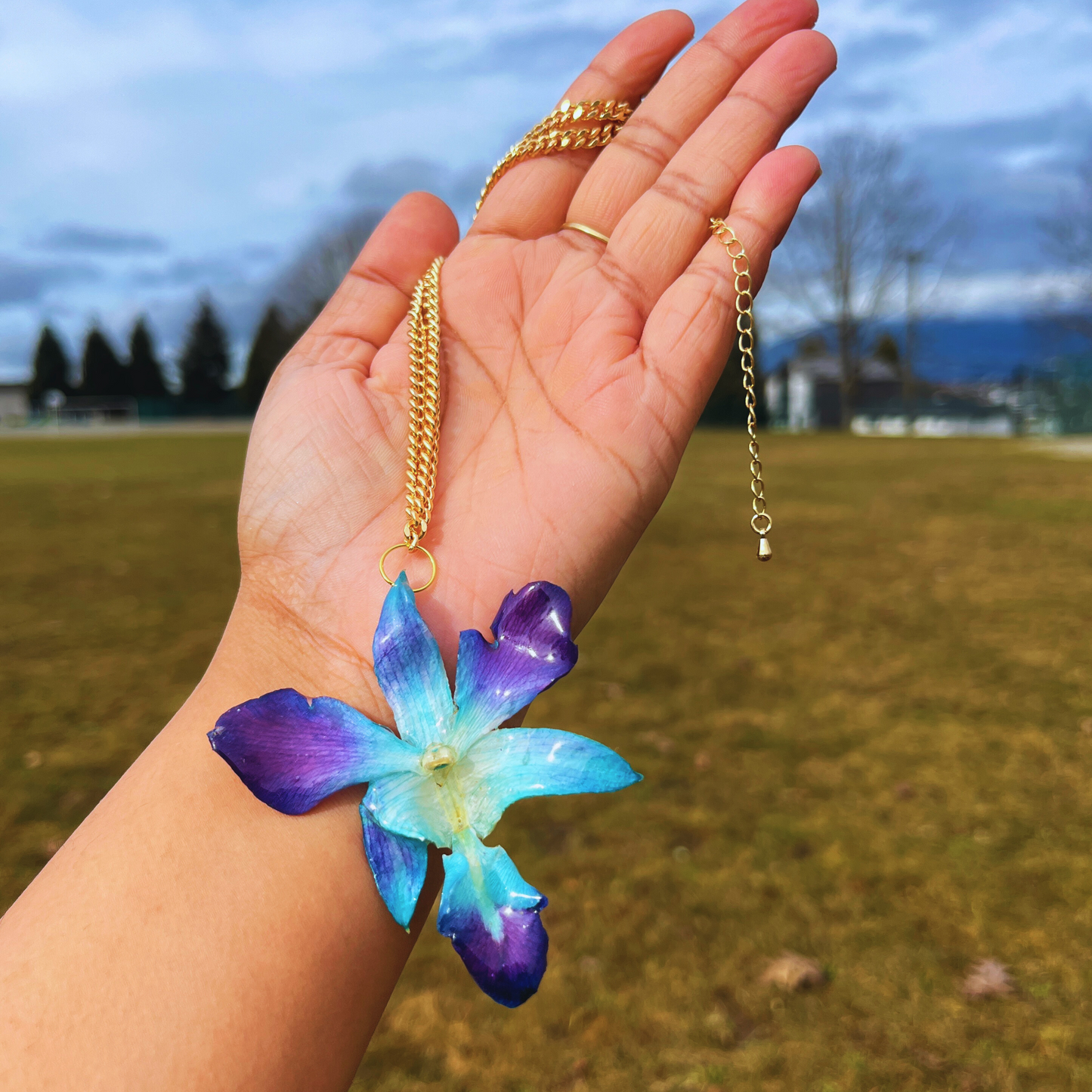 Blue Purple Real Orchid Necklace