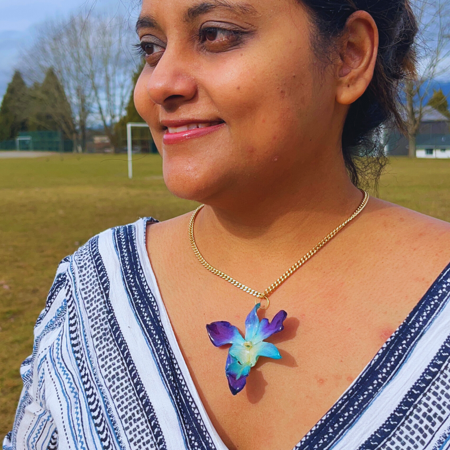 Blue Purple Real Orchid Necklace