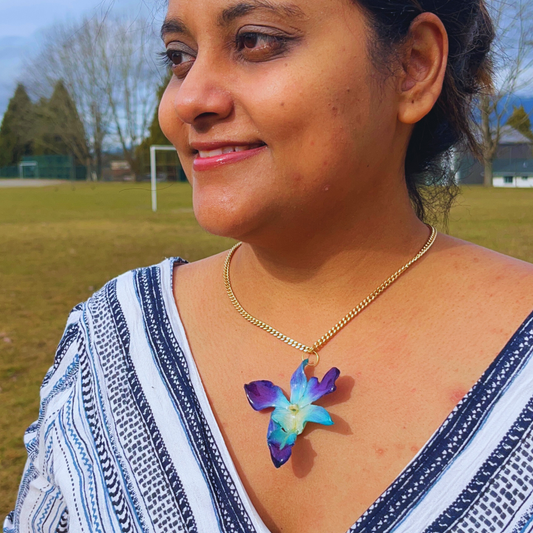 Blue Purple Real Orchid Necklace
