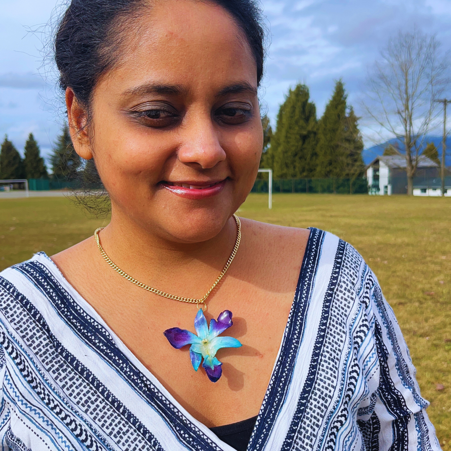 Blue Purple Real Orchid Necklace