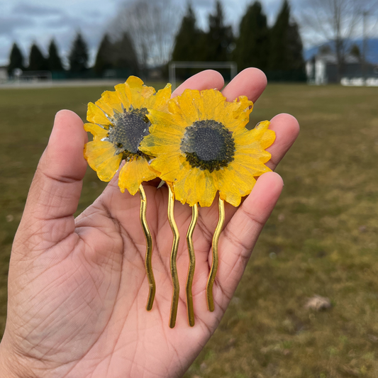 Real Sunflower hair pin