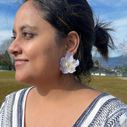 Light Purple Real Delphinium earrings -Studs