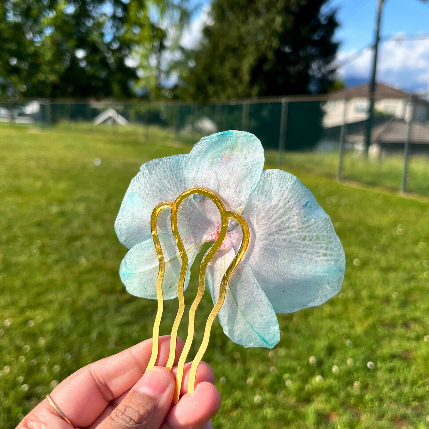 Unique Blue Pinkish Real Orchid Hair Pin