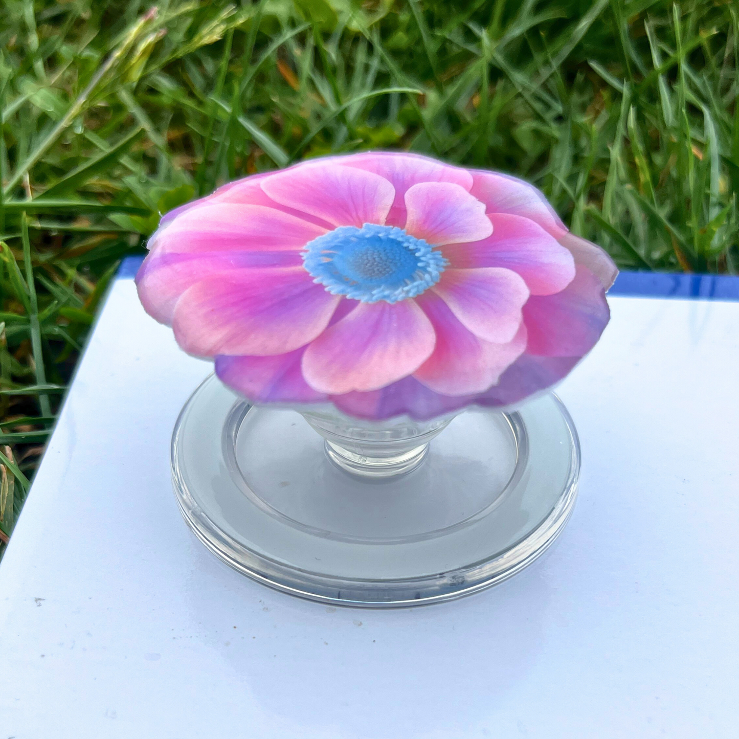 Pink Blue Flower Phone Grip Holder - Pop Socket