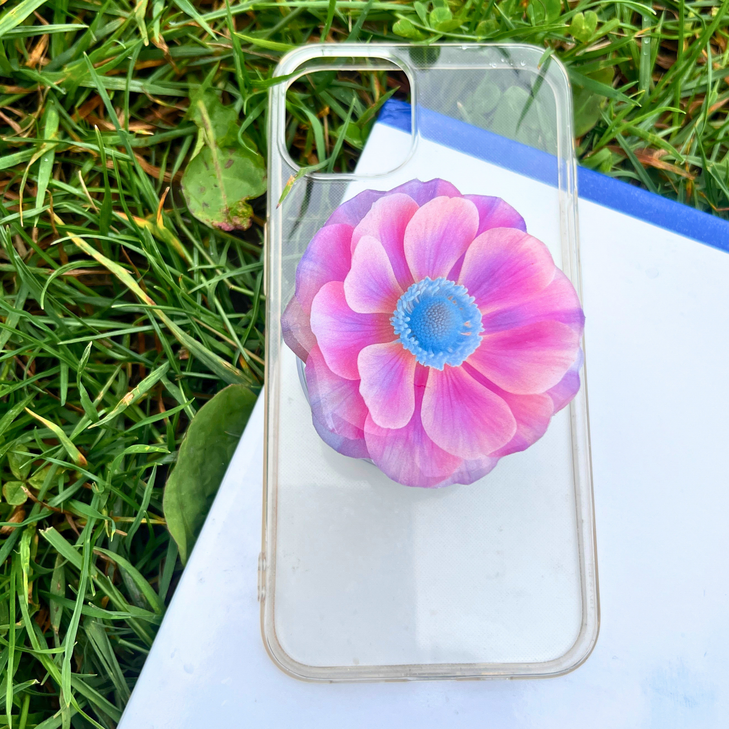 Pink Blue Flower Phone Grip Holder - Pop Socket