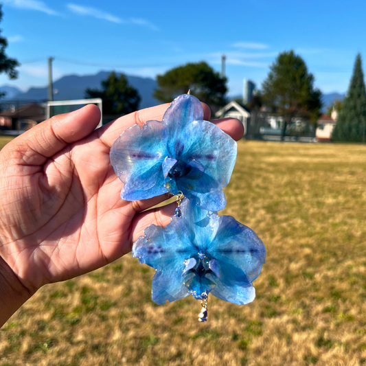 Real Blue Orchid Earrings with charm